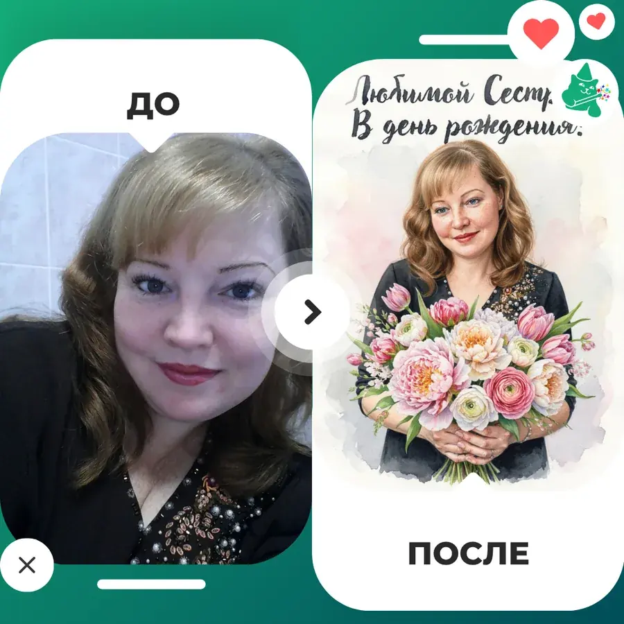 Акварельная открытка с портретом по фотографии
